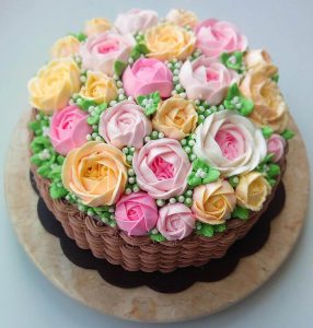 Korean buttercream cake, homemade flower cake, premium lapis Surabaya, birthday cake Jakarta, blue rose