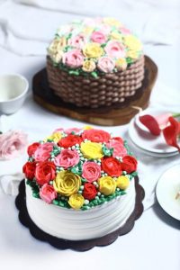 Korean buttercream cake, homemade flower cake, premium lapis Surabaya, birthday cake Jakarta, blue rose