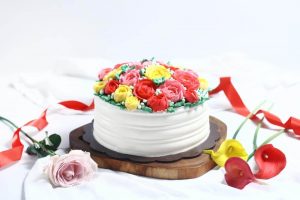 Korean buttercream cake, homemade flower cake, premium lapis Surabaya, birthday cake Jakarta, blue rose