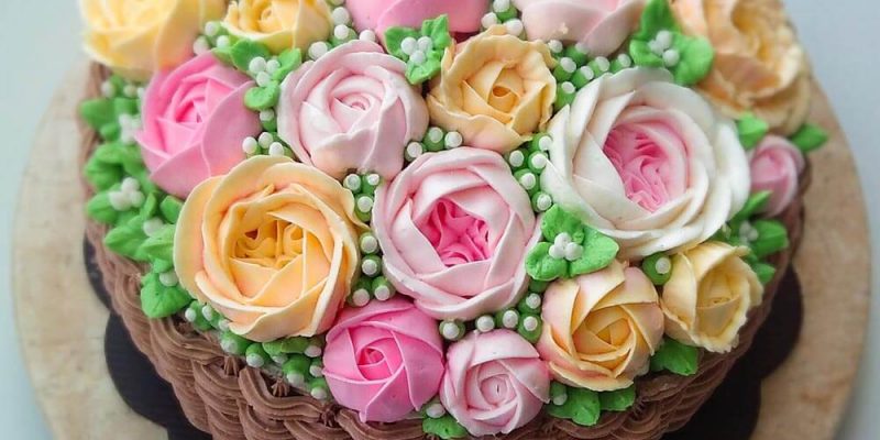 Korean buttercream cake, homemade flower cake, premium lapis Surabaya, birthday cake Jakarta, blue rose