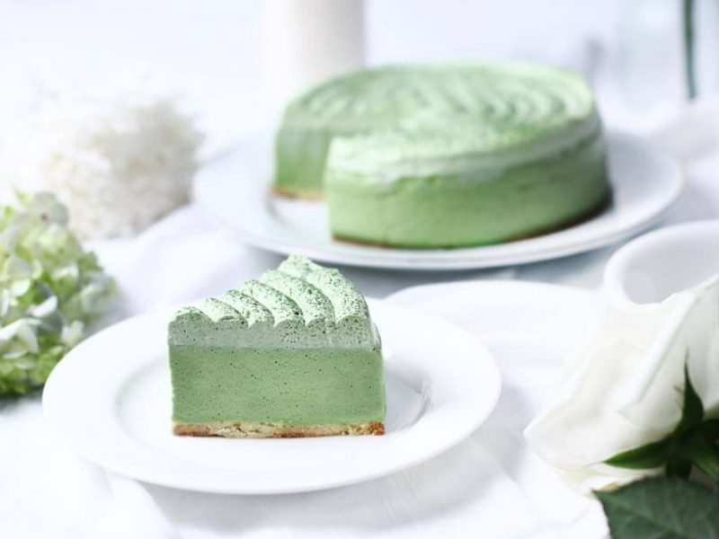 green tea cheesecake, matcha, snow on fromage, cheesecake mousse