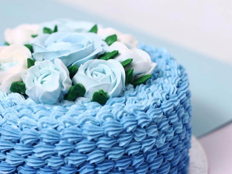 Korean buttercream cake, homemade flower cake, premium lapis Surabaya, birthday cake Jakarta, blue rose